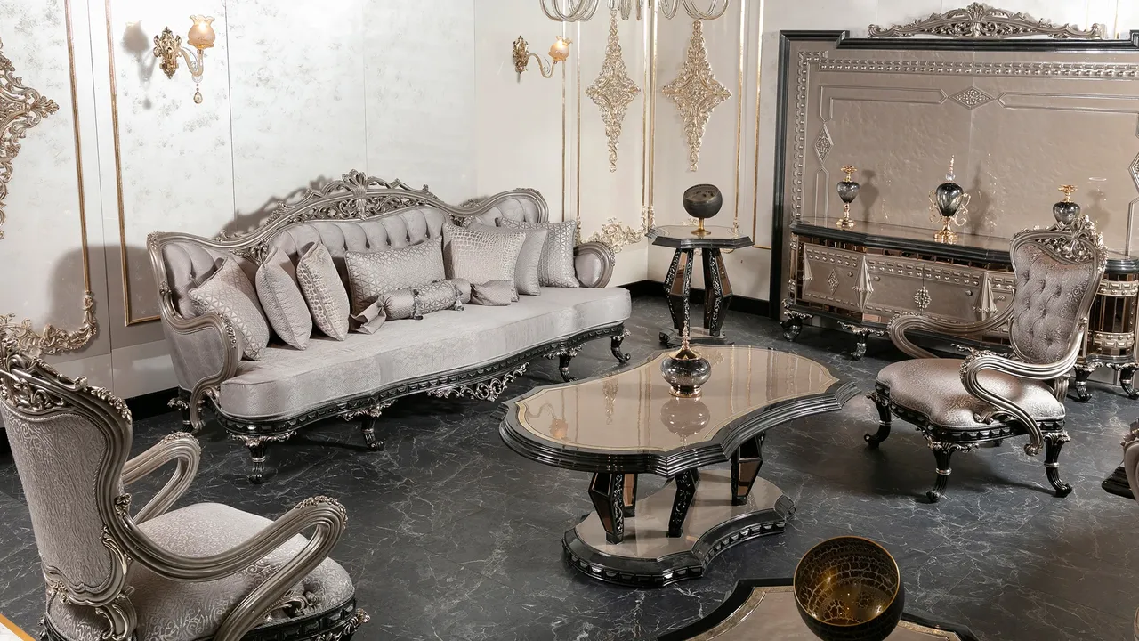 Efsun Koltuk Takımı, yumuşak hatlı kadınsı siluetiyle lüks bir salon ortamında