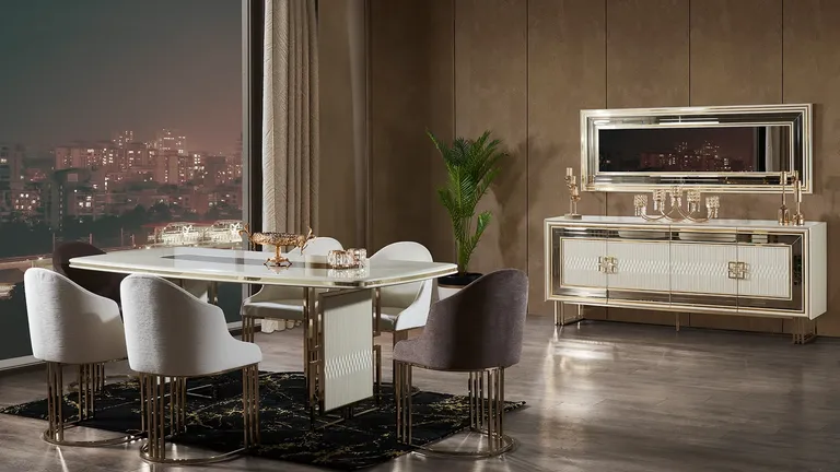 Milano Yemek Odası Takımı, sofistike İtalyan tasarımı yemek masası ve sandalyeler